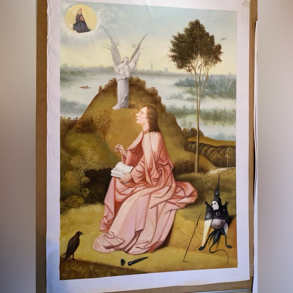 Bosch’s St. John in Patmos handpainted oil reproduction on canvas 24 x 36